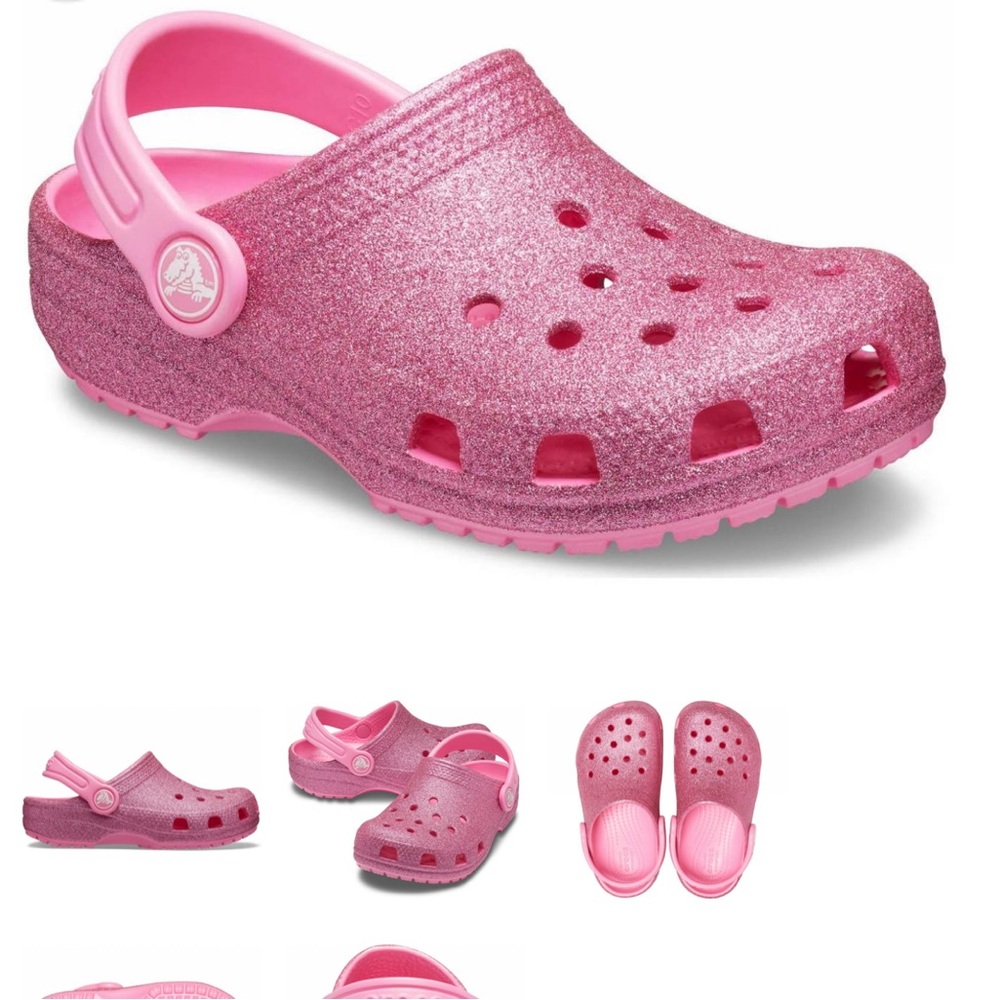 Crocs Classic Clog Toddler Kids Girls US C4 Pink Glitter Sparkle Shoes